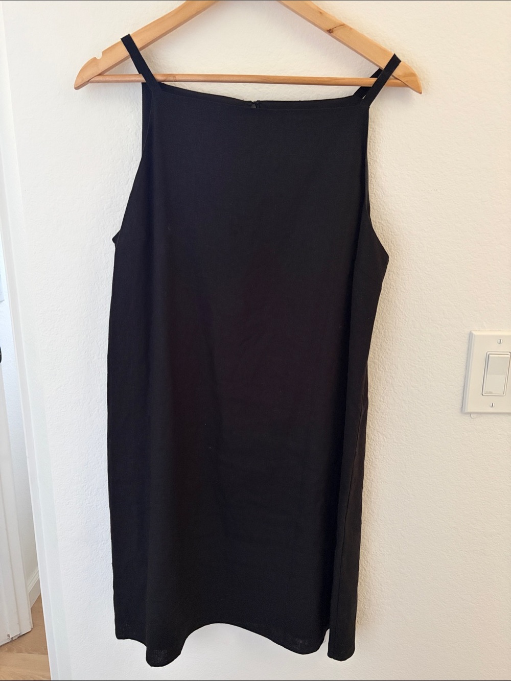 Wayf Linen Blend Black Spaghetti Strap Mini Slip Dress